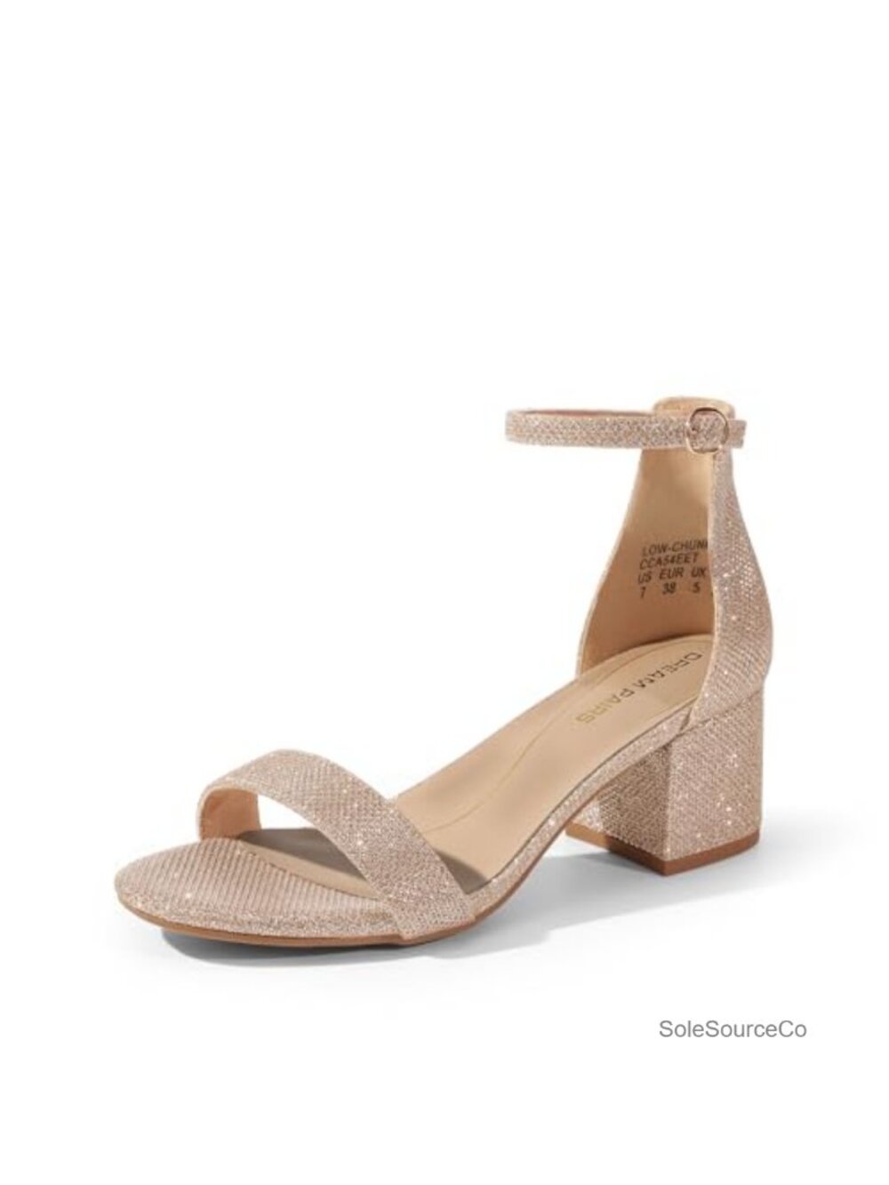 Women's Low Block Heel Sandals with Ankle Strap, Glitter Heels for Wedding